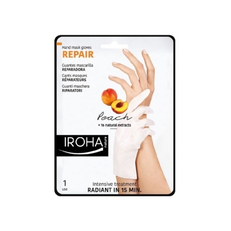 Kaukė rankoms Iroha Regenerating Peach Hand & Nail Gloves su persikais, 1 pora pirštinių