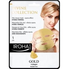 Stangrinamoji veido kaukė Iroha Divine Collection FOIL Tissue Mask Hydra Firming su 24K auksu ir kolagenu, 25 ml