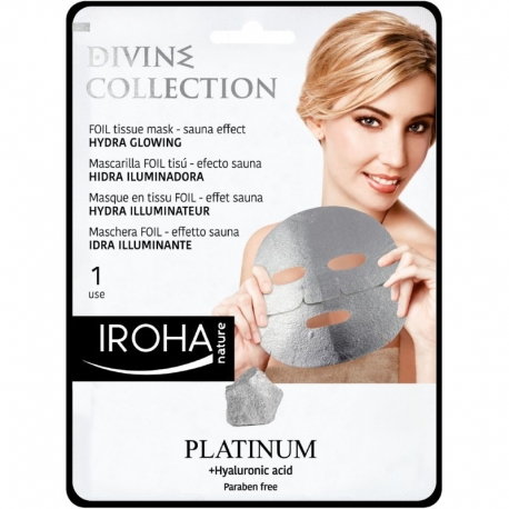 Skaistinanti odą veido kaukė Iroha Divine Collection FOIL Tissue Mask Hydra Glowing su platina ir hialiurono rūgštimi, 25 ml